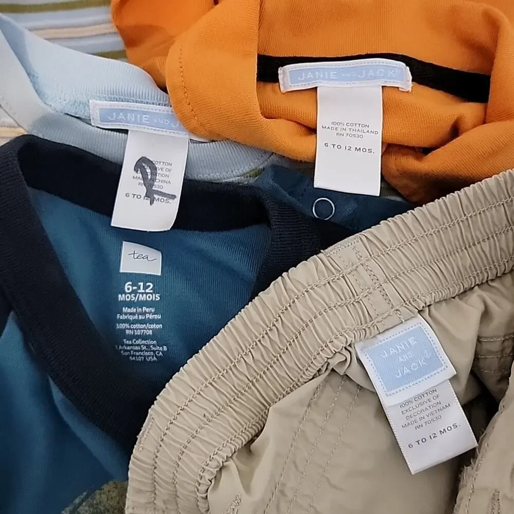 Janie and Jack Tea Collection Romper Shorts Orange Khaki Blue Bundle 6-12 Months